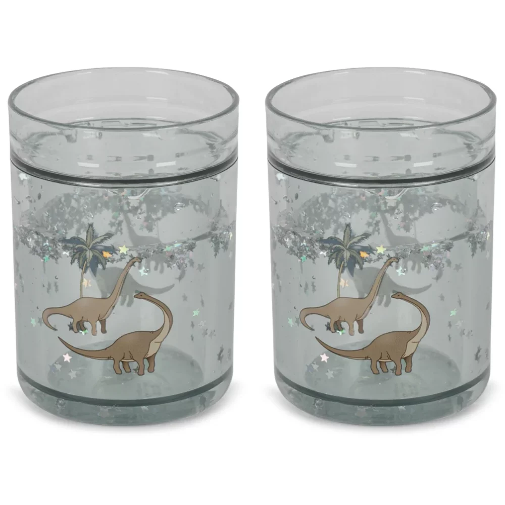 lot de 2 verres à paillettes dinosaures